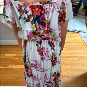 New York & Company Colorful Floral Dress with Hi/Low hem and Pockets